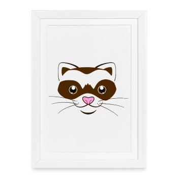 Visage de furet mignon, costume graphique de belette drôle - Affiche encadrée (27 × 37 cm) - blanc - Devant