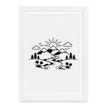 Paysage montagneux - Affiche encadrée (27 × 37 cm) - blanc - Devant