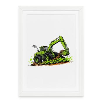 St Patricks Day Excavator Digger Construction - Framed poster (27 × 37 cm) - white - Front