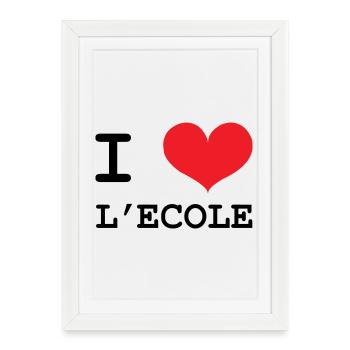 J'aime l'École : Design Scolaire Coeur Rouge Love - Affiche encadrée (27 × 37 cm) - blanc - Devant