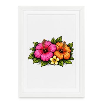 Fleurs tropicales d’hibiscus - Affiche encadrée (27 × 37 cm) - blanc - Devant