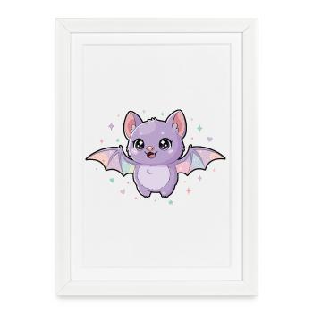 Chauve-souris violette aux ailes arc-en-ciel - Affiche encadrée (27 × 37 cm) - blanc - Devant