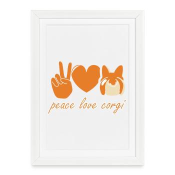 Cœur de paix et d'amour Corgi - Affiche encadrée (27 × 37 cm) - blanc - Devant