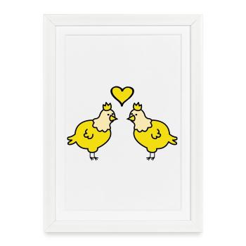 Zwillingshühner Herzpaar - Gerahmtes Poster (27 × 37 cm) - Weiß - Vorne