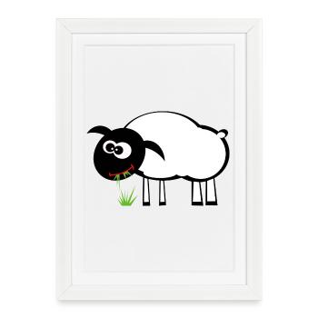 Cartoon Sheep with Grass Eater - Framed poster (27 × 37 cm) - white - Front