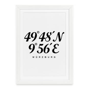 Würzburger Koordinaten Würzburg - Gerahmtes Poster (27 × 37 cm) - Weiß - Vorne