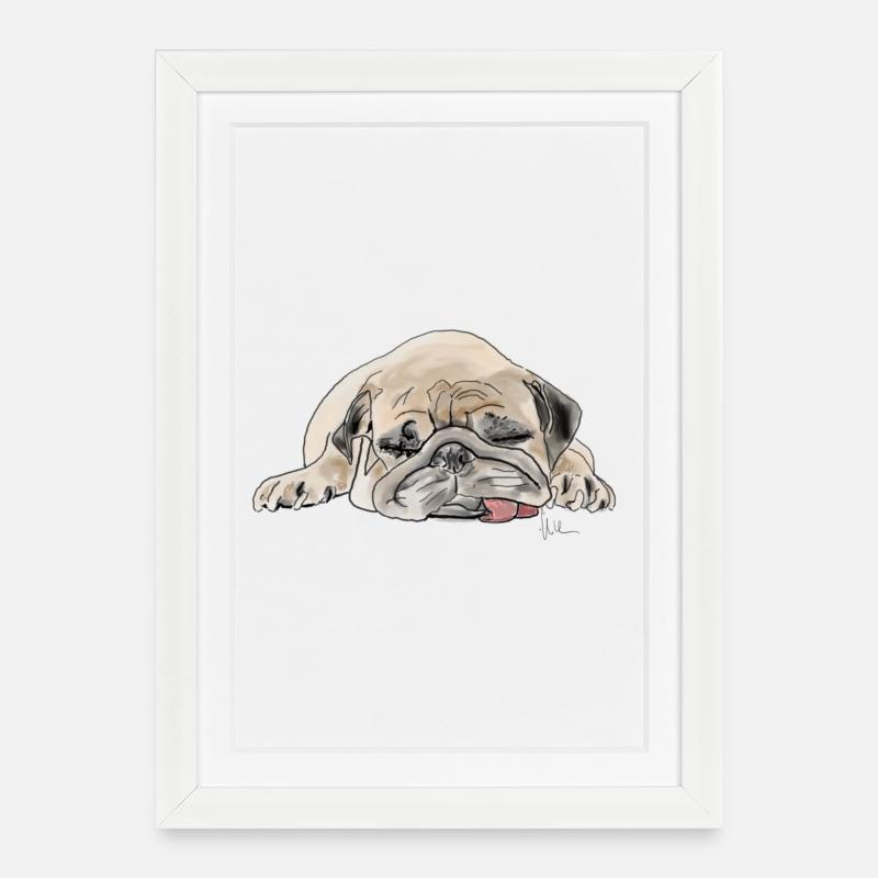 Pug Mops Wauwau - Gerahmtes Poster (27 × 37 cm) - Weiß
