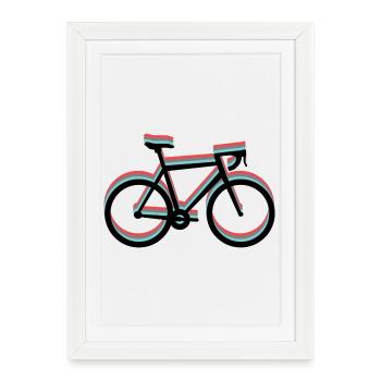 Road bike in tricolor - red, black, blue (turquoise) - Framed poster (27 × 37 cm) - white - Front