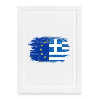 Fusion du drapeau GrecoEU - Affiche encadrée (27 × 37 cm) - blanc - Devant