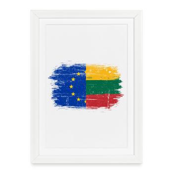 Mélange de drapeaux de l’UE et de la Lituanie - Affiche encadrée (27 × 37 cm) - blanc - Devant