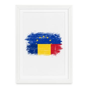 Des étoiles de l’UE sur le drapeau roumain - Affiche encadrée (27 × 37 cm) - blanc - Devant