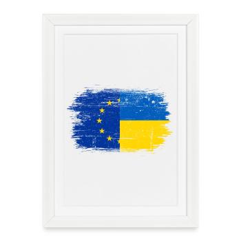 Fusion du drapeau de l’UE et de l’Ukraine - Affiche encadrée (27 × 37 cm) - blanc - Devant