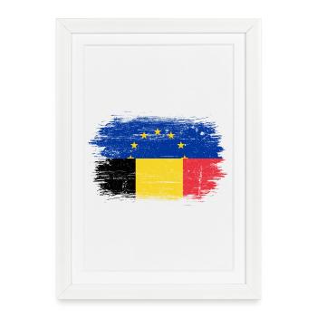 UE Roumanie Drapeau Fusion - Affiche encadrée (27 × 37 cm) - blanc - Devant