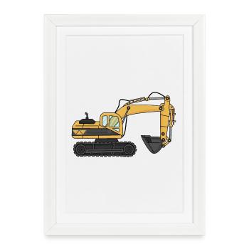 Excavatrice - Affiche encadrée (27 × 37 cm) - blanc - Devant