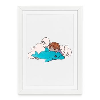 Sleeping child on blue dolphin - Framed poster (27 × 37 cm) - white - Front