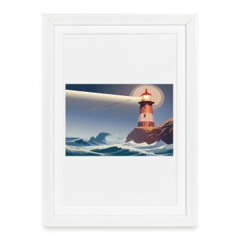 Phare la nuit - Affiche encadrée (27 × 37 cm) - blanc - Devant