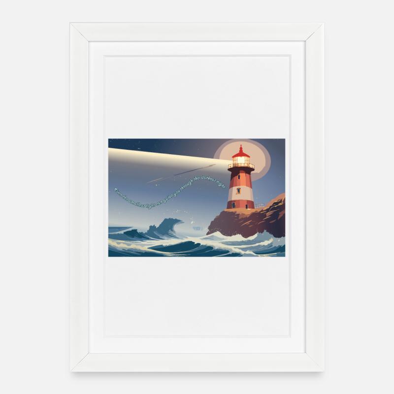 Lighthouse at night - Framed poster (27 × 37 cm) - white