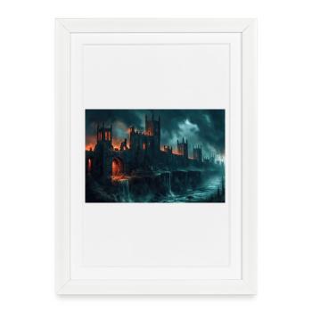 Poster Illustration Medieval Landscape in Ruins - Framed poster (27 × 37 cm) - white - Front