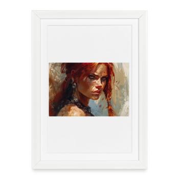 Poster Illustration Femme guerrière Red Sonja - Affiche encadrée (27 × 37 cm) - blanc - Devant