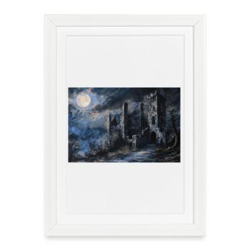 Poster Illustration Medieval Landscape in Ruins - Framed poster (27 × 37 cm) - white - Front