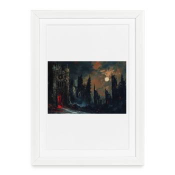 Poster Illustration Medieval Landscape in Ruins - Framed poster (27 × 37 cm) - white - Front