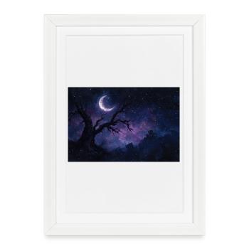 Poster Illustration Paysage de nuit - Affiche encadrée (27 × 37 cm) - blanc - Devant