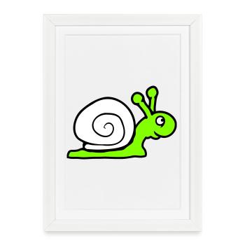 coquille d’escargot mignon mignon heureux cool - Affiche encadrée (27 × 37 cm) - blanc - Devant