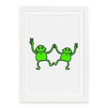 2 Frogs Dancing Peace Sign Victory Hand Team - Framed poster (27 × 37 cm) - white - Front
