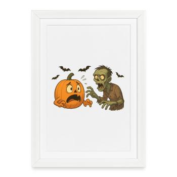Pumpkin Panic and Zombie - Framed poster (27 × 37 cm) - white - Front