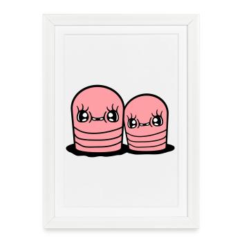 2 Worms Couple Friends Peeping Holes in the Ground Happy - Framed poster (27 × 37 cm) - white - Front