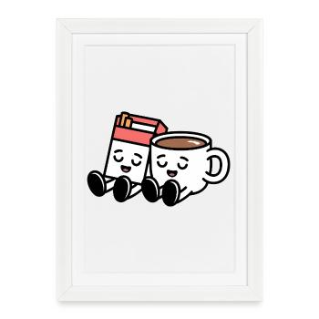Café et cigarettes - Petit-déjeuner balkanique drôle - Affiche encadrée (27 × 37 cm) - blanc - Devant