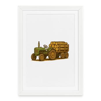 Green tractor with timber bed - Framed poster (27 × 37 cm) - white - Front