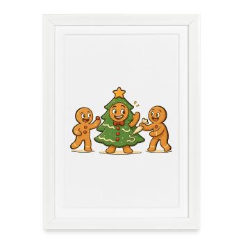 Bonhomme pain épice mannele  déguisé Sapin Noël  - Affiche encadrée (27 × 37 cm) - blanc - Devant