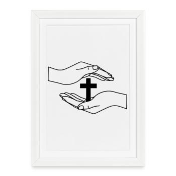Hands Holding Cross Protection Faith Vector - Framed poster (27 × 37 cm) - white - Front