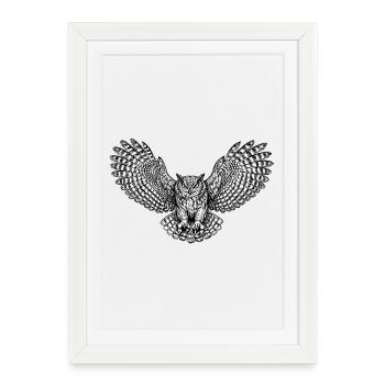 Hibou aux ailes ornées - Affiche encadrée (27 × 37 cm) - blanc - Devant