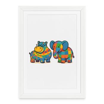 Colorful Elephant Hippopotamus Pets - Framed poster (27 × 37 cm) - white - Front