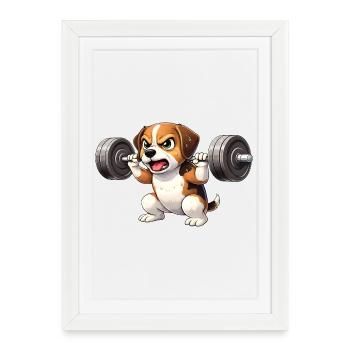 Entraînement Beagle Entraînement de bodybuilding avec barre - Affiche encadrée (27 × 37 cm) - blanc - Devant