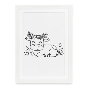 Silhouette de couronne florale de vache Bohème mignonne - Affiche encadrée (27 × 37 cm) - blanc - Devant