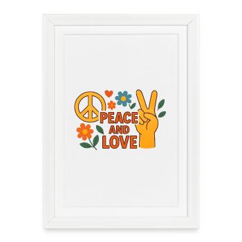 Paix et Amour Floral Rétro - Affiche encadrée (27 × 37 cm) - blanc - Devant