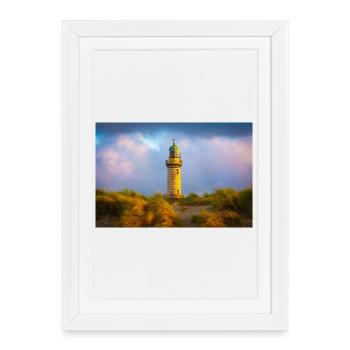 Phare de Warnemünde le soir - Affiche encadrée (27 × 37 cm) - blanc - Devant