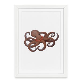 Pieuvre avec perle d’amour rouge - Affiche encadrée (27 × 37 cm) - blanc - Devant