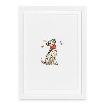Chiot dalmate au cœur et aux papillons - Affiche encadrée (27 × 37 cm) - blanc - Devant