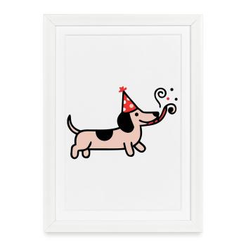 Party Dachshund Birthday Dog - Framed poster (27 × 37 cm) - white - Front