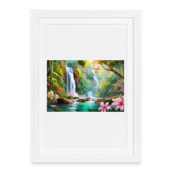 Rêve de la cascade dans la jungle - Affiche encadrée (27 × 37 cm) - blanc - Devant