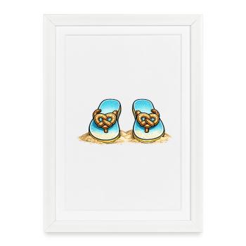 Tongs plage nœud Bretzel bleu - Affiche encadrée (27 × 37 cm) - blanc - Devant