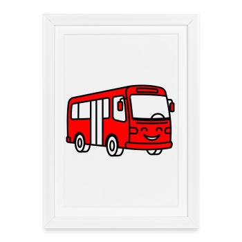 Dessin animé de bus - Affiche encadrée (27 × 37 cm) - blanc - Devant
