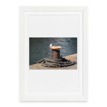 Bollards in the port of Büsum Germany Poster - Framed poster (27 × 37 cm) - white - Front