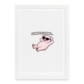 Summer Pig Relax avec des lunettes de soleil - Affiche encadrée (27 × 37 cm) - blanc - Devant