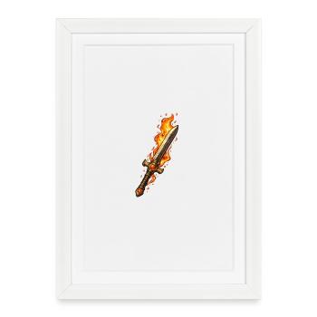 Épée Enflammée Lame de Feu - Affiche encadrée (27 × 37 cm) - blanc - Devant