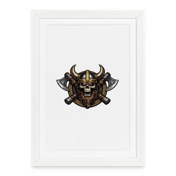 Crâne viking avec emblème de hache - Affiche encadrée (27 × 37 cm) - blanc - Devant